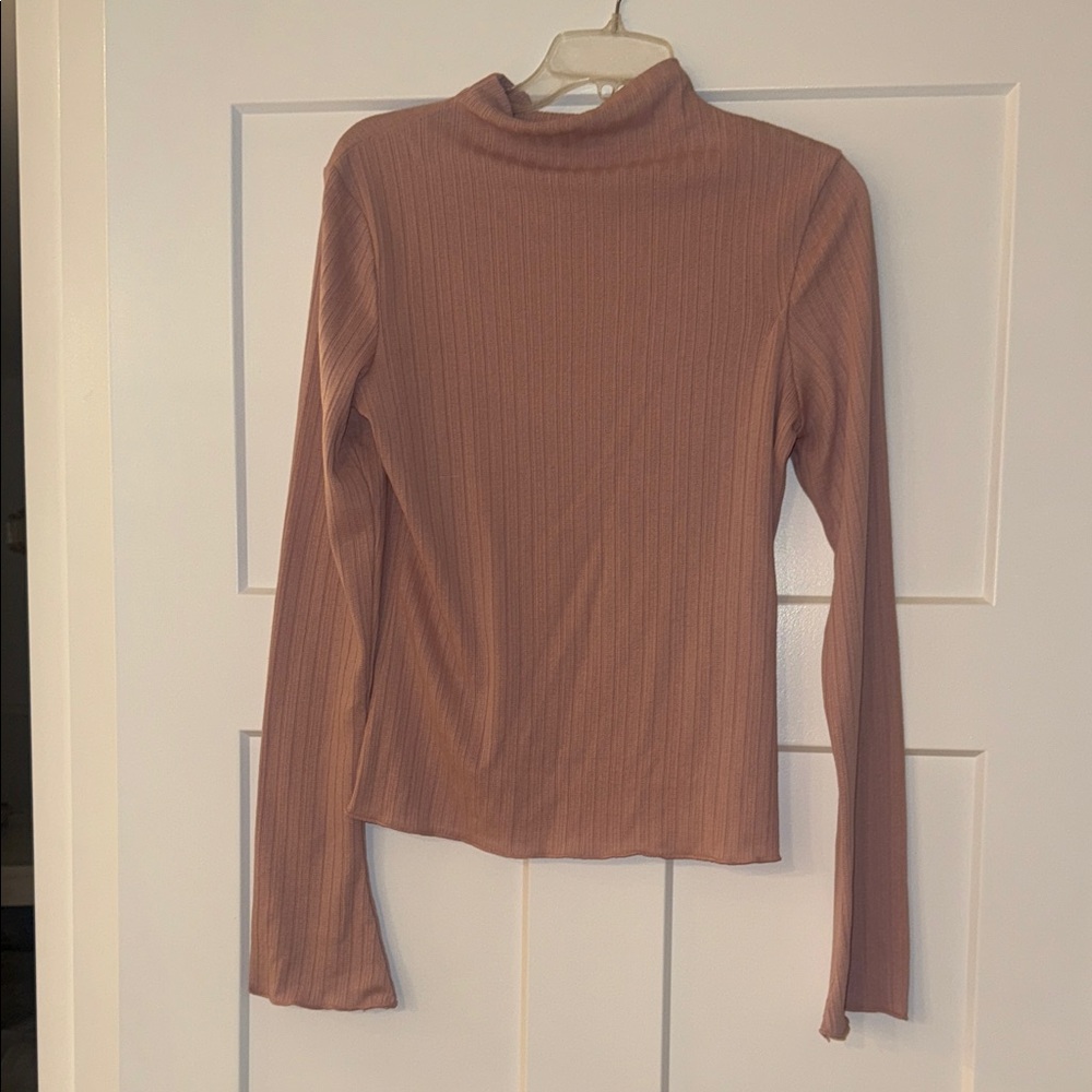 H&M Ribbed Mock Neck Long-Sleeve Top - Dusty Rose